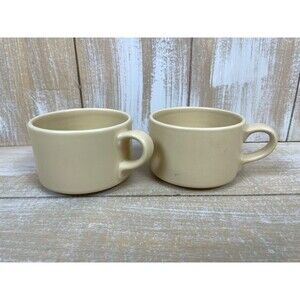 Set of 2 Vintage WEDGWOOD STONEWEAVE Rattan Yellow Matte Mugs Cups JAPAN 1996